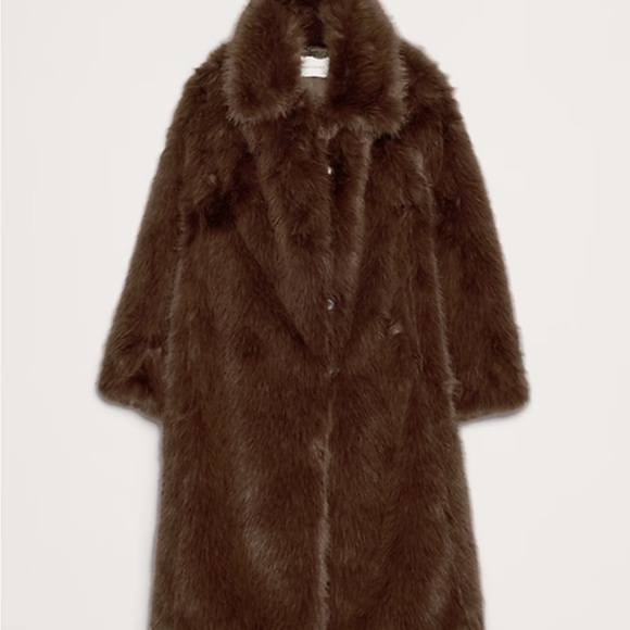 Banana Republic Rich Brown Faux Fur Long Coat NWT - Picture 5 of 8